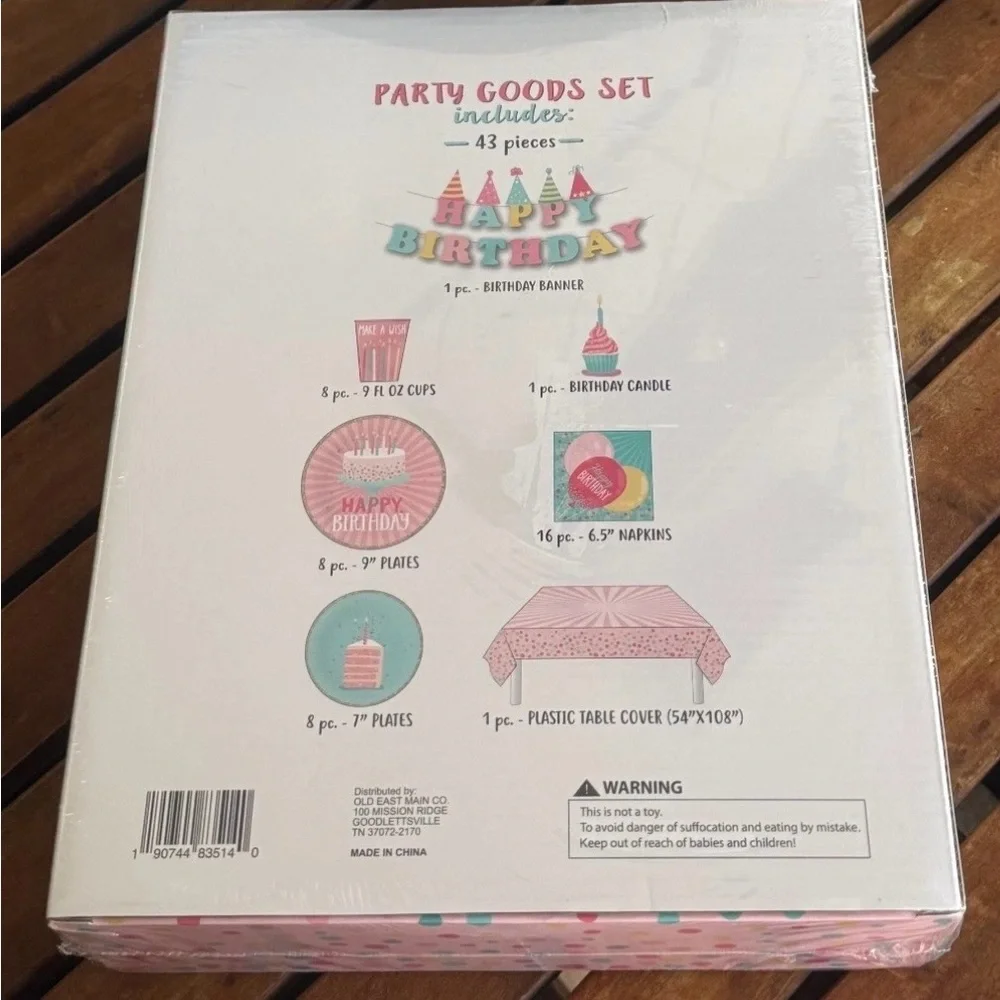Happy Birthday Party in a Box 43 Pc Party Supply Set Plates Cups Banner New